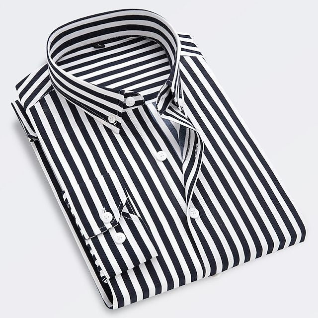 Men’s striped shirt with a slim fit, button closure, and classic striped pattern, ideal for summer outings, beach days, and casual wear.