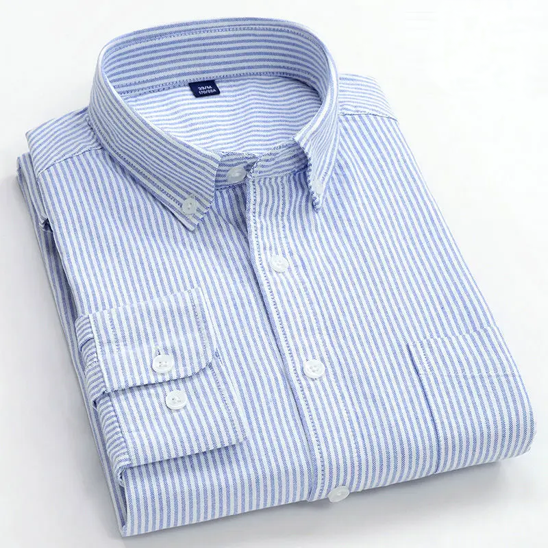 Men’s striped shirt with a tailored fit, button closure, and vertical striped pattern, ideal for travel, smart-casual occasions, weekend wear, and everyday styling.