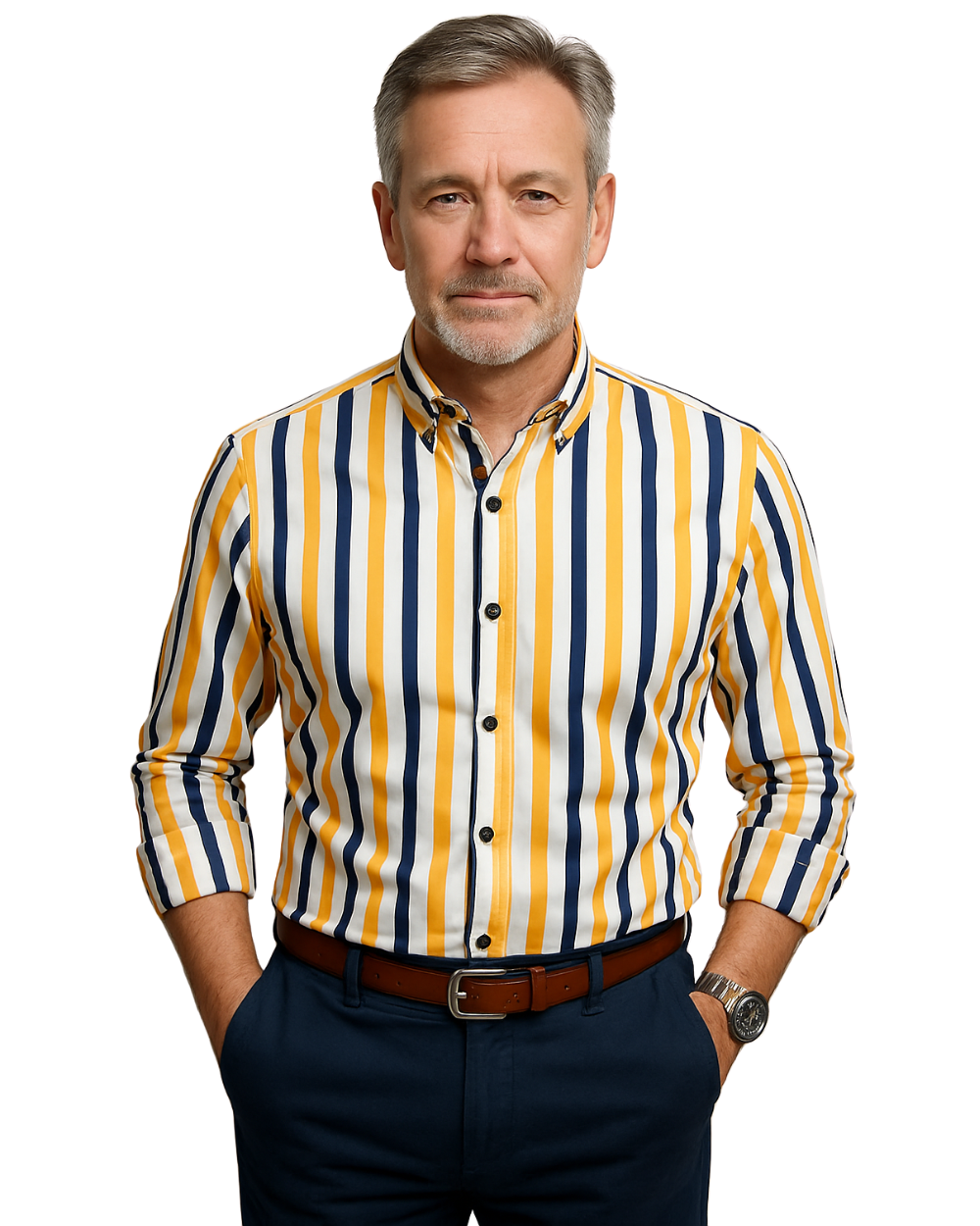 Men’s striped shirt with a tailored fit and vertical stripe pattern, ideal for casual outings, smart-casual events, layering, and evening wear.