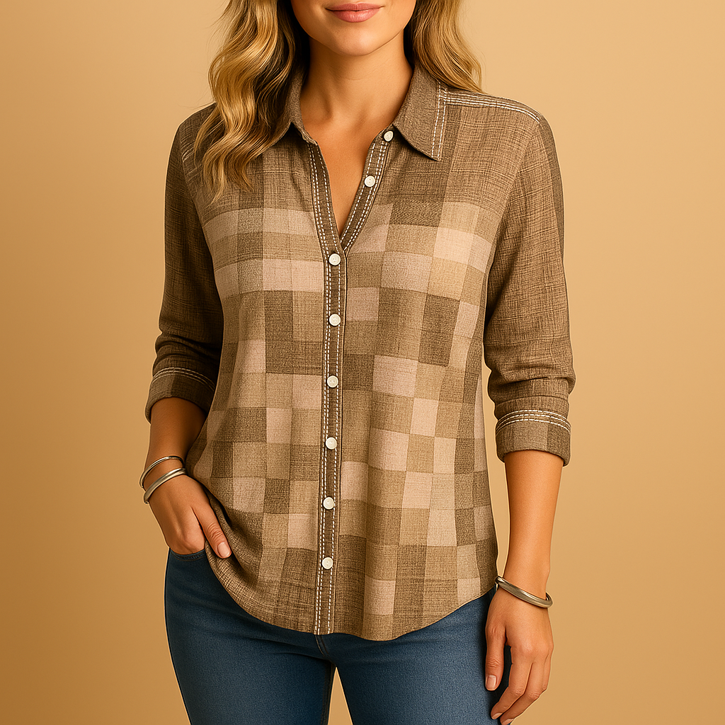 Women’s plaid check blouse with relaxed fit and classic pattern, ideal for casual outfits and semi-formal occasions.