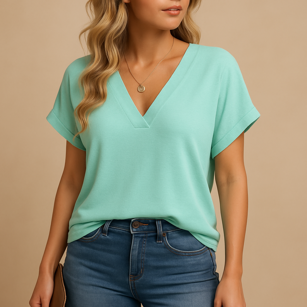 Women’s V-neck blouse with short puff sleeves in multiple colors, perfect for work, casual outings, and smart everyday outfits.