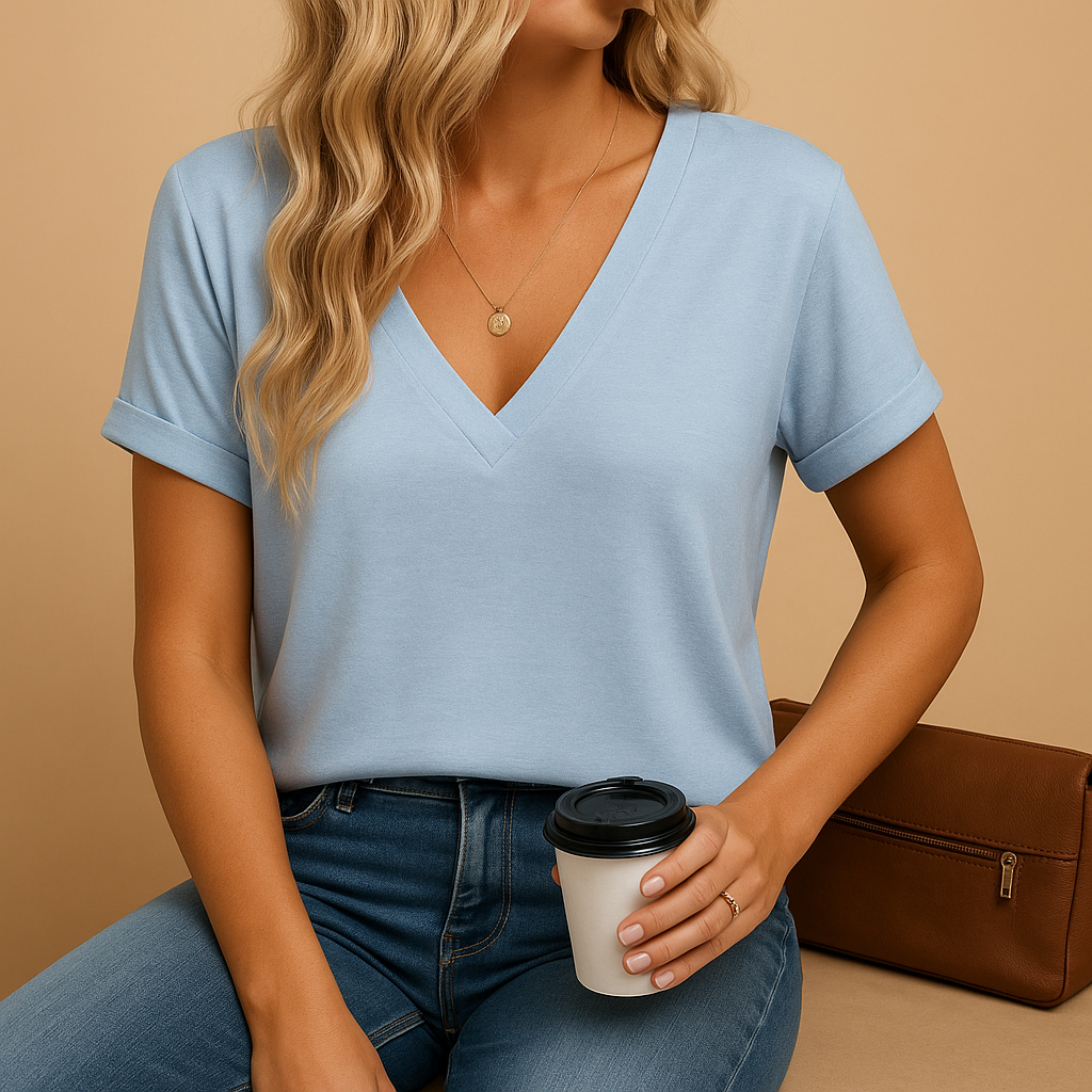 Women’s V-neck blouse with short puff sleeves in multiple colors, perfect for work, casual outings, and smart everyday outfits.