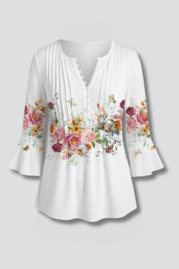 Women’s cotton blend top with round neckline, short sleeves, smooth woven surface, and straight hem for everyday styling.