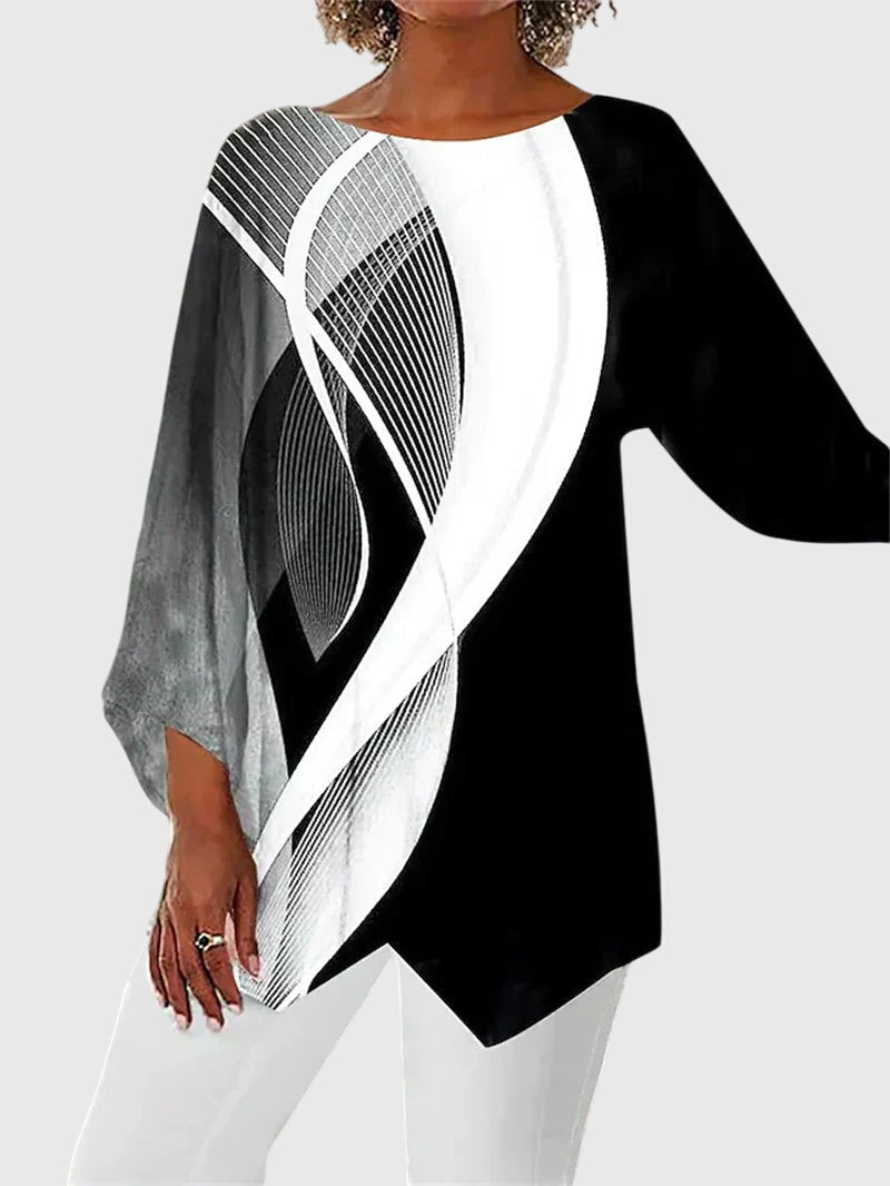 Women’s crew neck top with a printed design and relaxed fit, ideal for work, casual outings, and everyday styling.