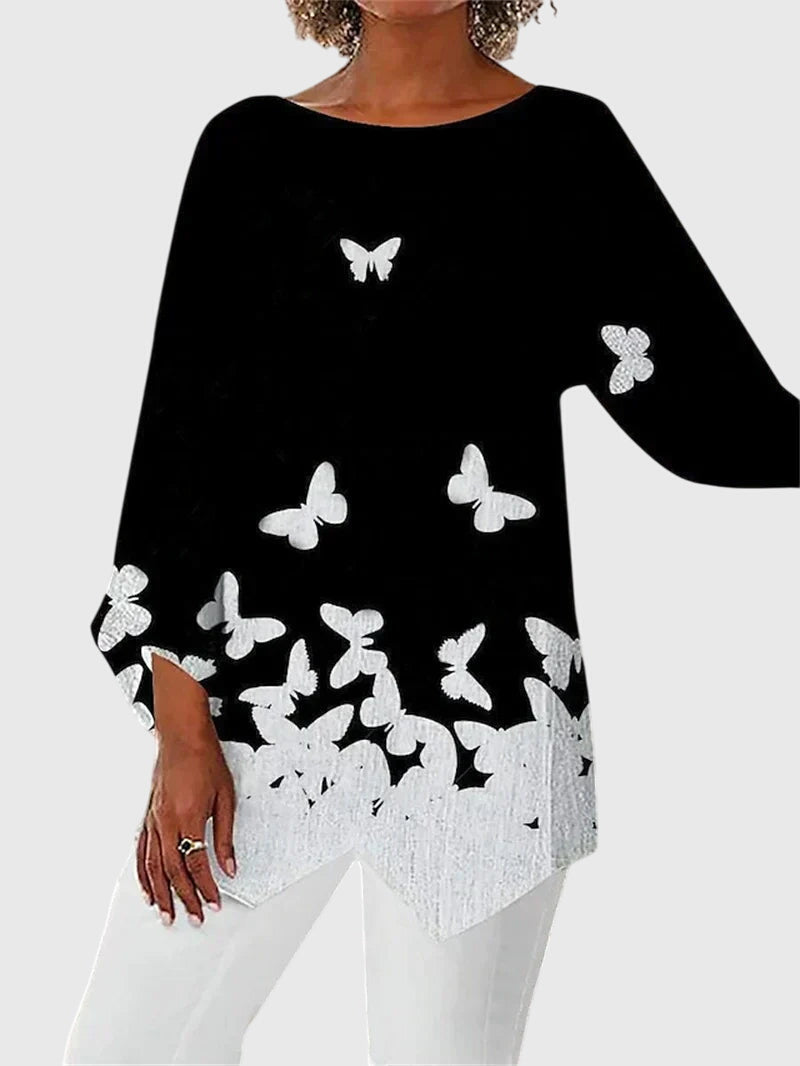 Women’s crew neck top with a printed design and relaxed fit, ideal for work, casual outings, and everyday styling.