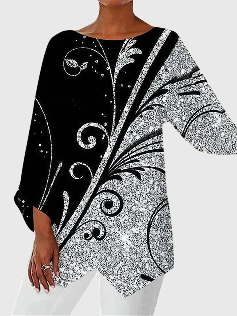Women’s crew neck top with a printed design and relaxed fit, ideal for work, casual outings, and everyday styling.