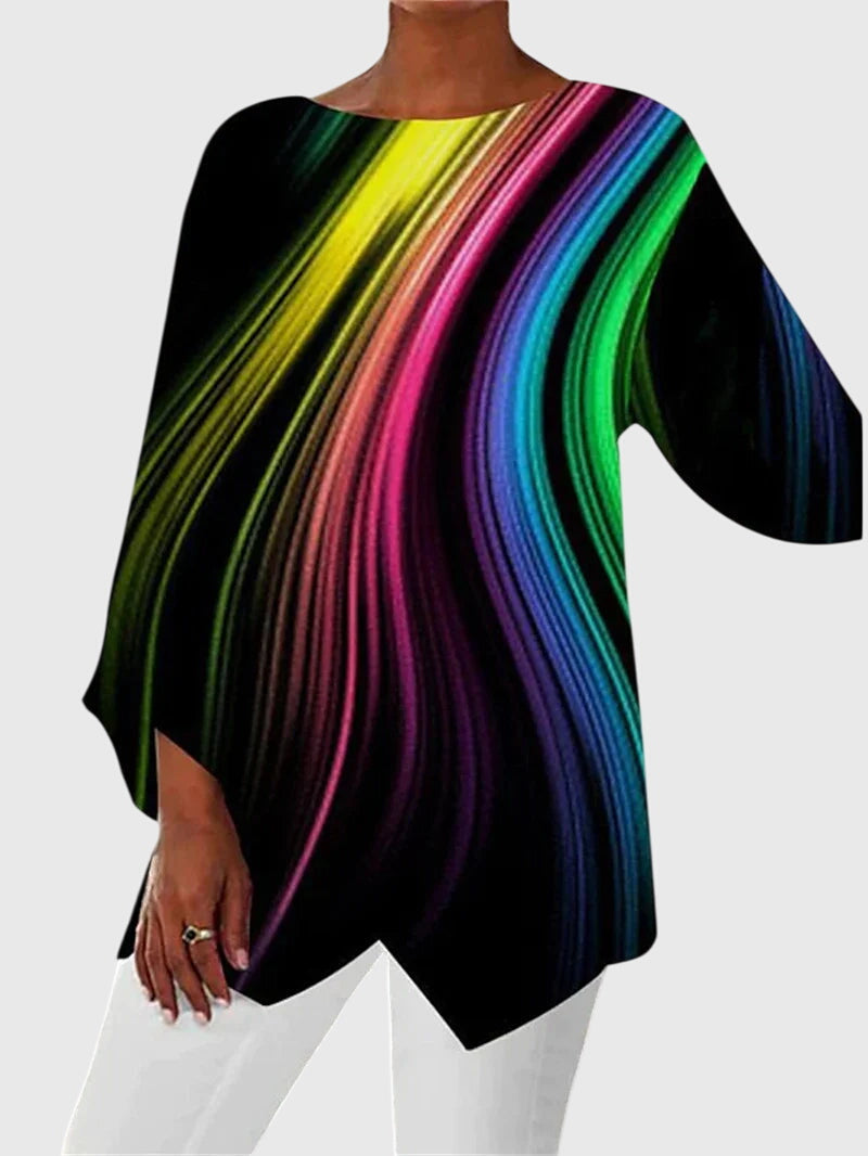 Women’s crew neck top with a printed design and relaxed fit, ideal for work, casual outings, and everyday styling.