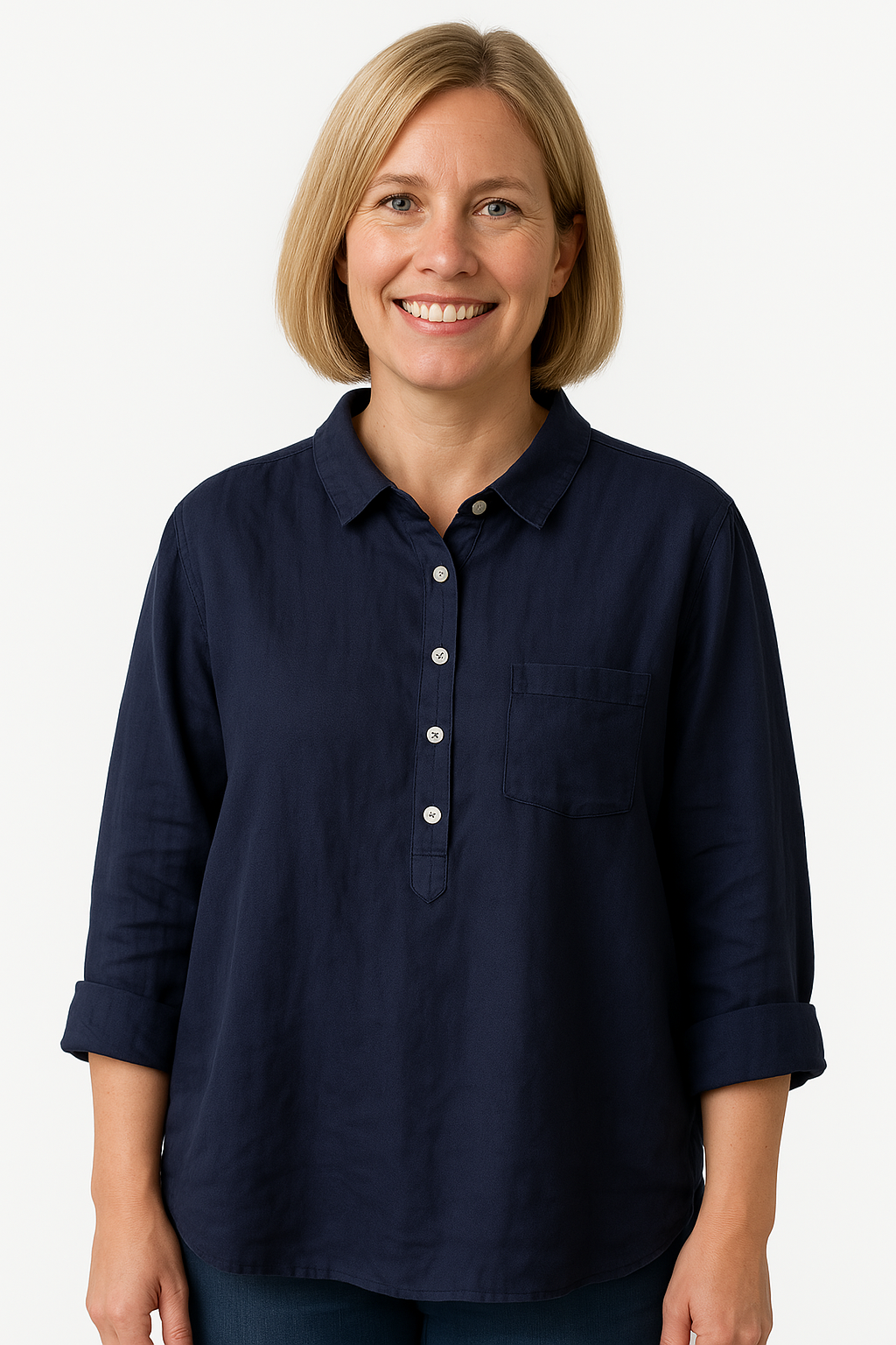 Women’s elegant blouse with a tailored fit and timeless silhouette, suitable for office outfits, casual wear, and smart occasions.
