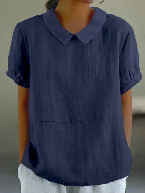 Women’s Peter Pan collar blouse with a relaxed fit and lightweight design, suitable for summer outfits, casual wear, and everyday styling.