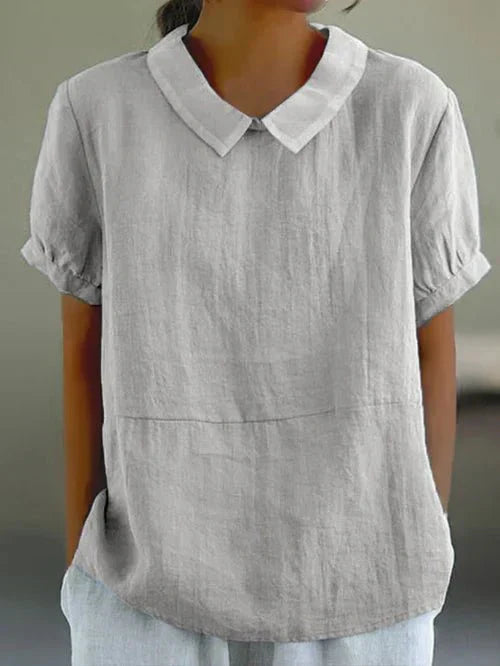 Women’s Peter Pan collar blouse with a relaxed fit and lightweight design, suitable for summer outfits, casual wear, and everyday styling.