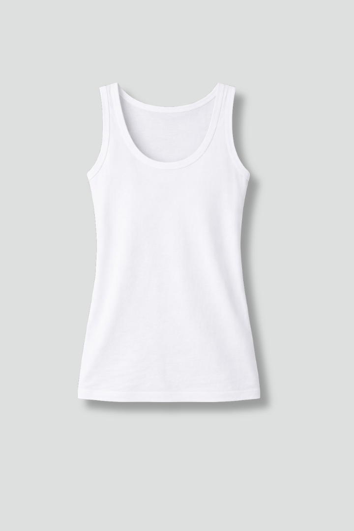 Women’s tank top with round neckline and wide shoulder straps, designed for casual wear and summer outfits