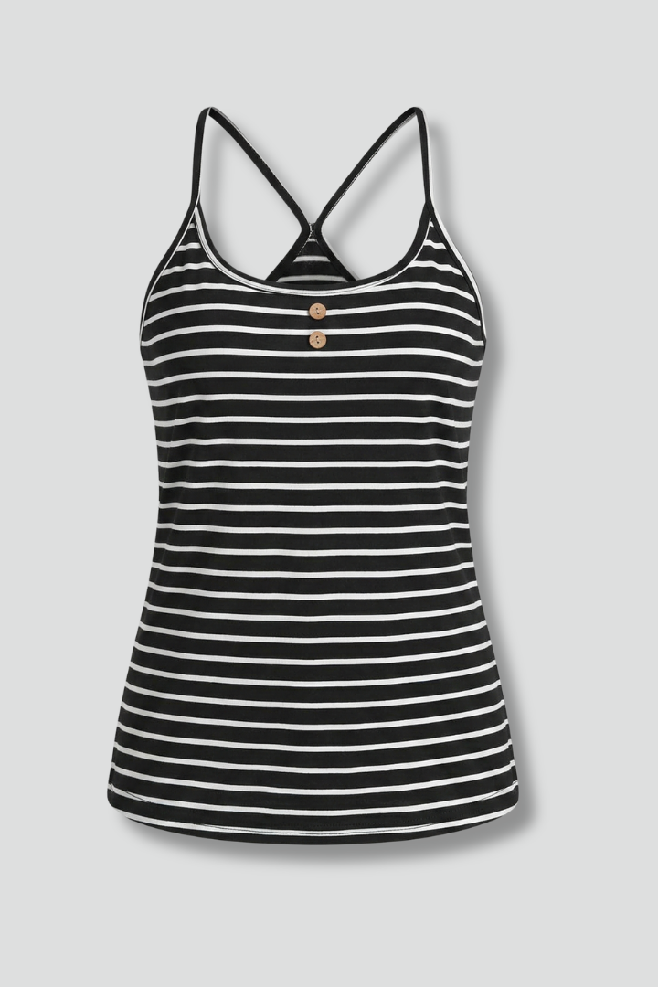 Women’s strappy top with scoop neckline and striped pattern, designed for casual wear and summer outfits