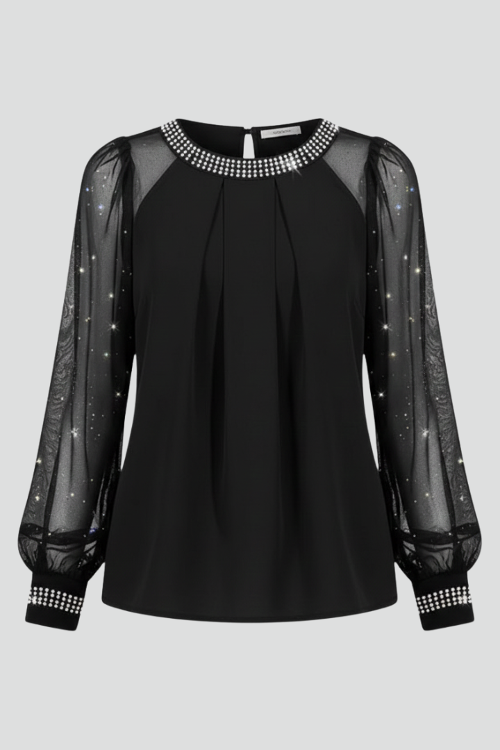 Women’s sequin top with round neckline and long sleeves, featuring a regular fit for evening wear and festive outfits