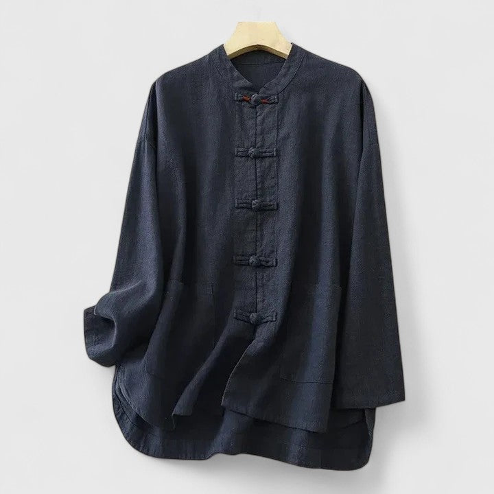 Women’s shirt with knot closures, patch pockets, and a relaxed fit, ideal for casual outings, warm-weather wear, and everyday styling.