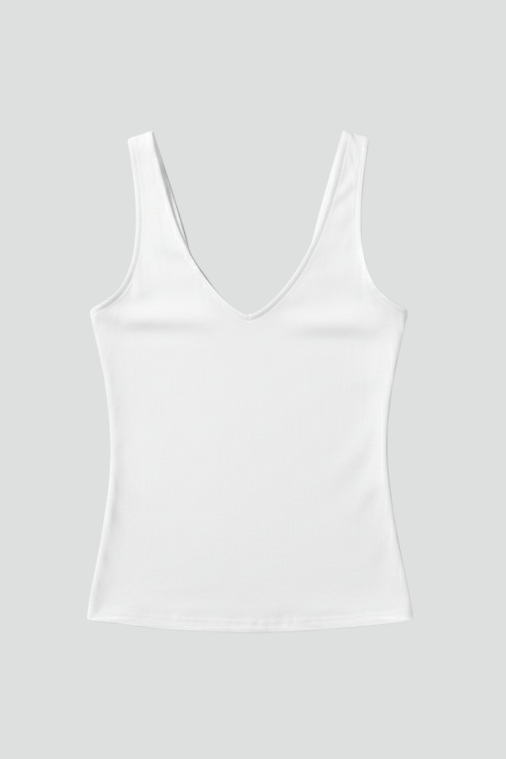 Women’s sleeveless top with V-neckline and straight hem, designed for everyday wear and easy layering outfits