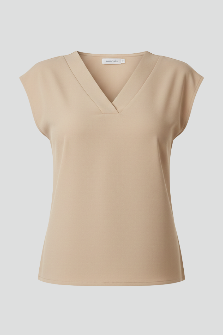 Women’s sleeveless top with V-neckline and straight fit, suitable for everyday wear, office outfits, and layered styling.
