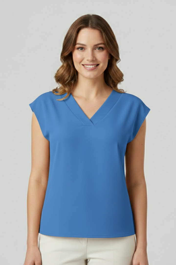 Women’s sleeveless top with V-neckline and straight fit, suitable for everyday wear, office outfits, and layered styling.