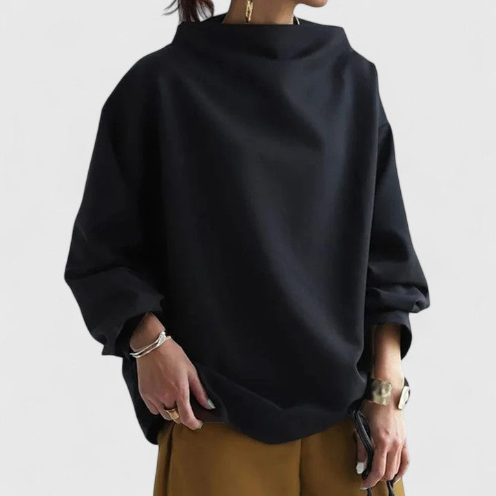 Women’s high-neck top with a relaxed fit and elegant design, ideal for office wear, casual outings, and smart-casual styling.