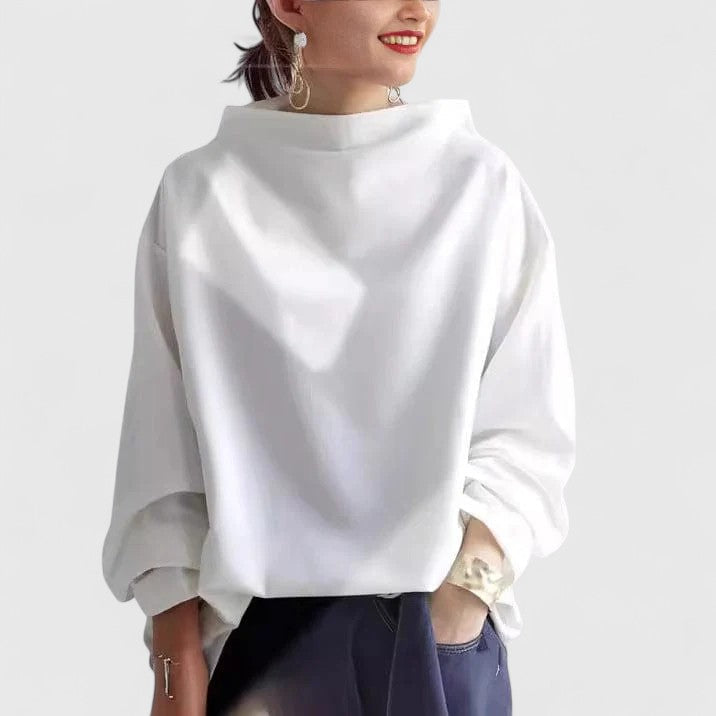 Women’s high-neck top with a relaxed fit and elegant design, ideal for office wear, casual outings, and smart-casual styling.