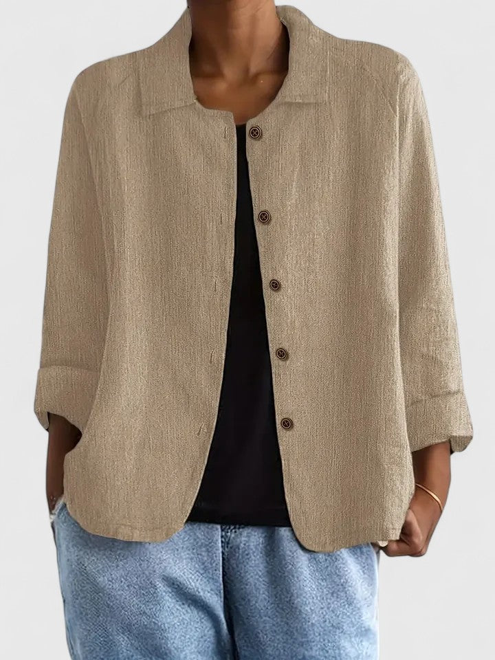 Women’s top with an open front design and relaxed fit, ideal for layering, casual outings, and everyday styling.