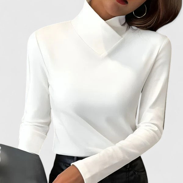 Women’s turtleneck top with a tailored fit and structured silhouette, ideal for office wear, casual outings, and smart-casual styling.