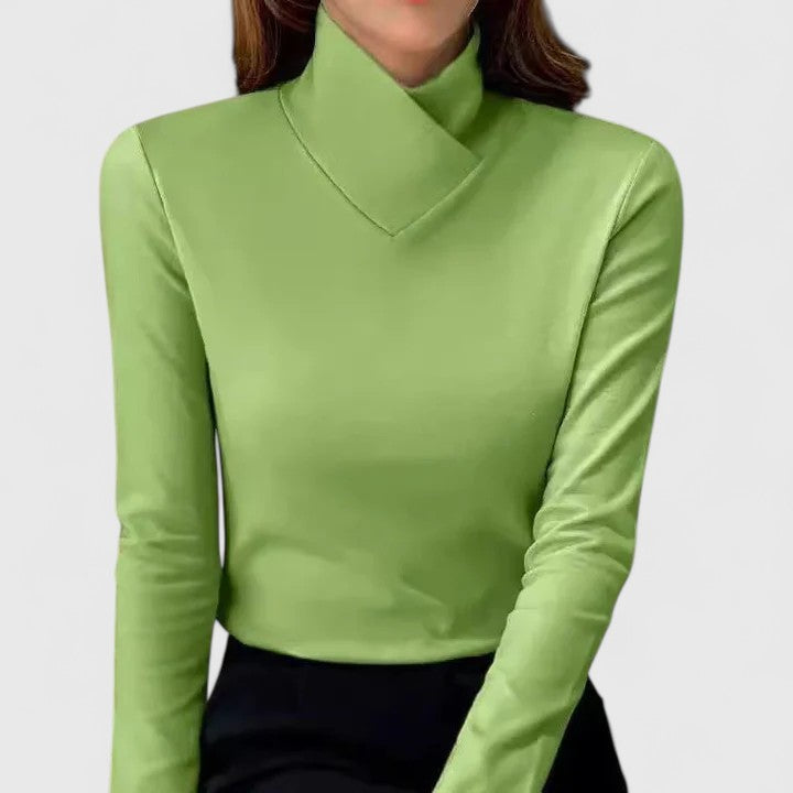 Women’s turtleneck top with a tailored fit and structured silhouette, ideal for office wear, casual outings, and smart-casual styling.