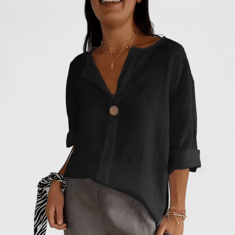 Women’s V-neck knot top with relaxed fit and breathable design, ideal for beach days, vacations, and casual everyday styling.