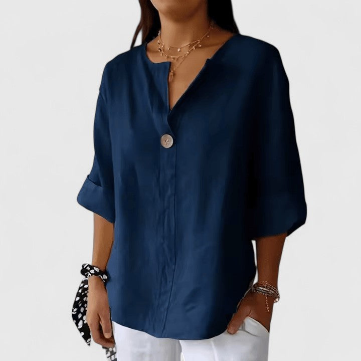 Women’s V-neck knot top with relaxed fit and breathable design, ideal for beach days, vacations, and casual everyday styling.