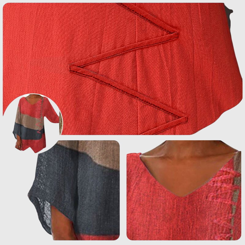 Women’s V-neck top with an artistic print and flowy fit, ideal for office wear, casual outings, and everyday styling.