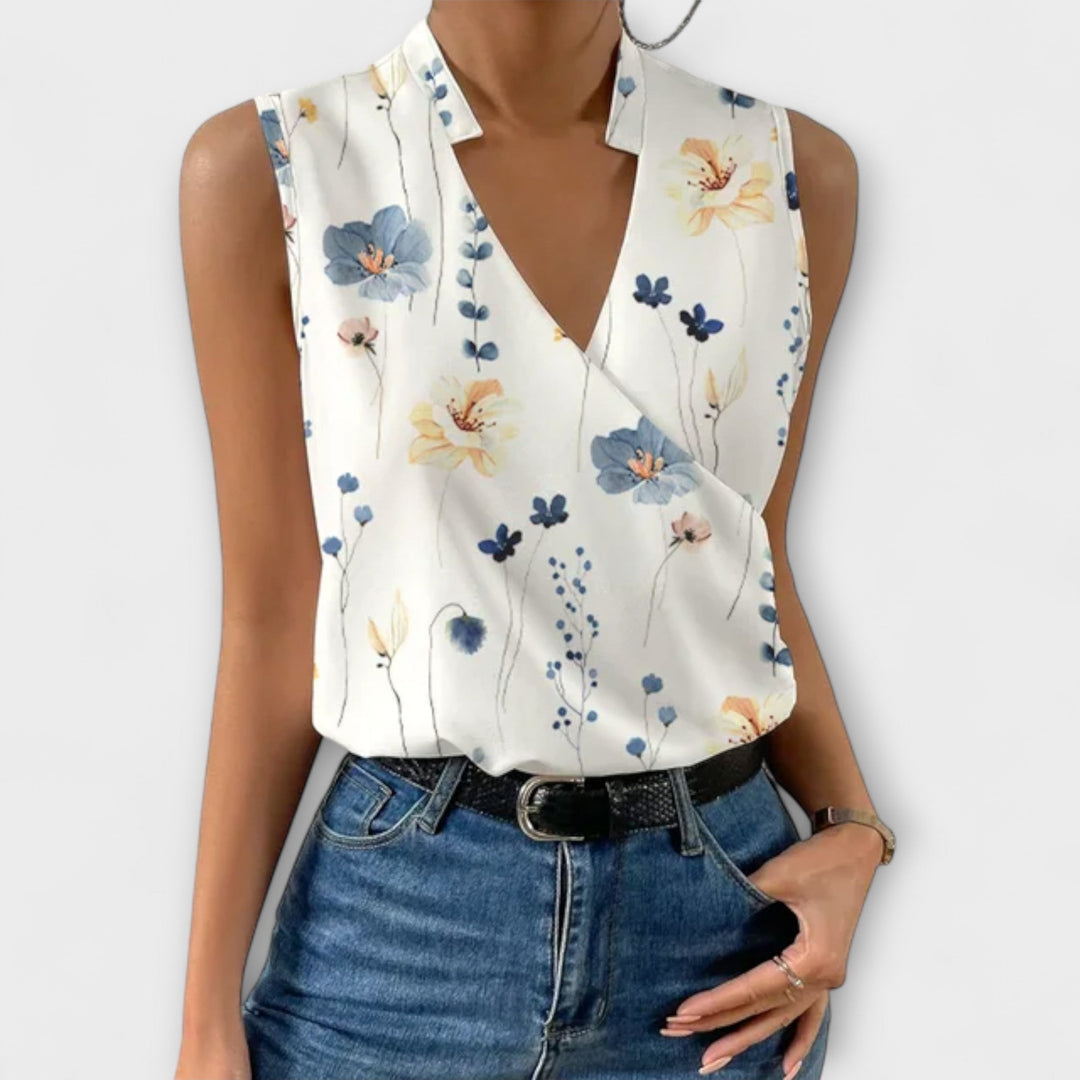 Women’s V-neck top with a relaxed fit and lightweight design, ideal for vacations, casual outings, and everyday styling.