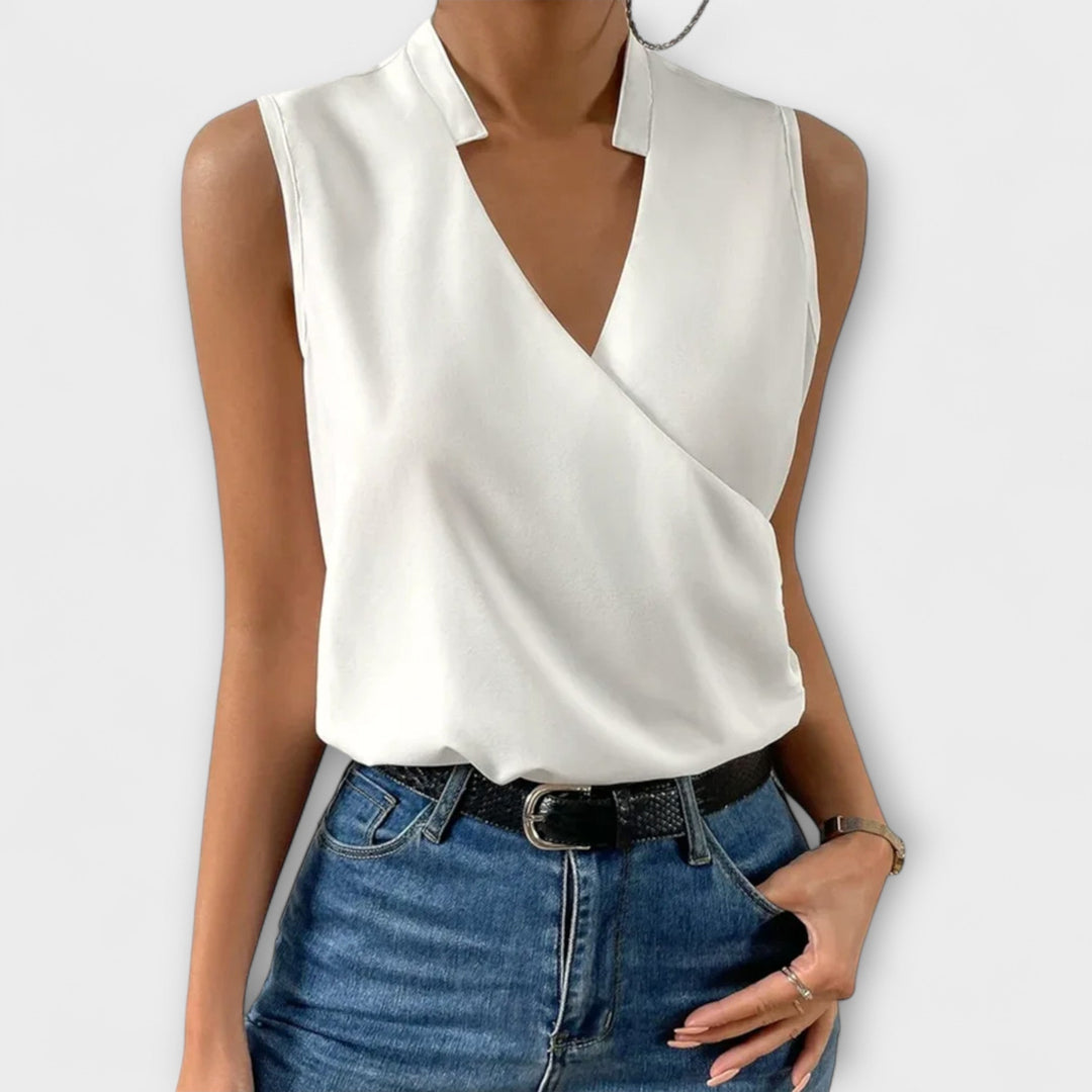 Women’s V-neck top with a relaxed fit and lightweight design, ideal for vacations, casual outings, and everyday styling.