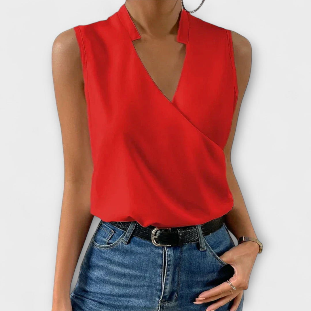Women’s V-neck top with a relaxed fit and lightweight design, ideal for vacations, casual outings, and everyday styling.