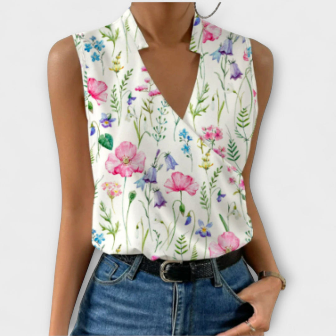 Women’s V-neck top with a relaxed fit and lightweight design, ideal for vacations, casual outings, and everyday styling.